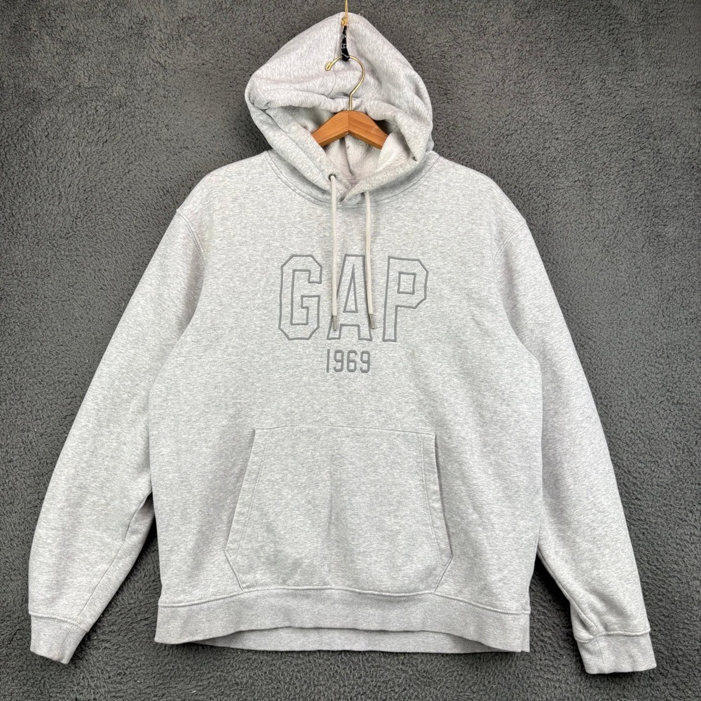 GAP 1969 Mens Large Gray Heather Logo Pullover Hoodie Sweatshirt